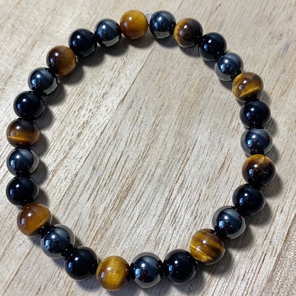 8mm Tiger Eye - Black Onyx - Hematite Bracelet - Picture 9 of 11